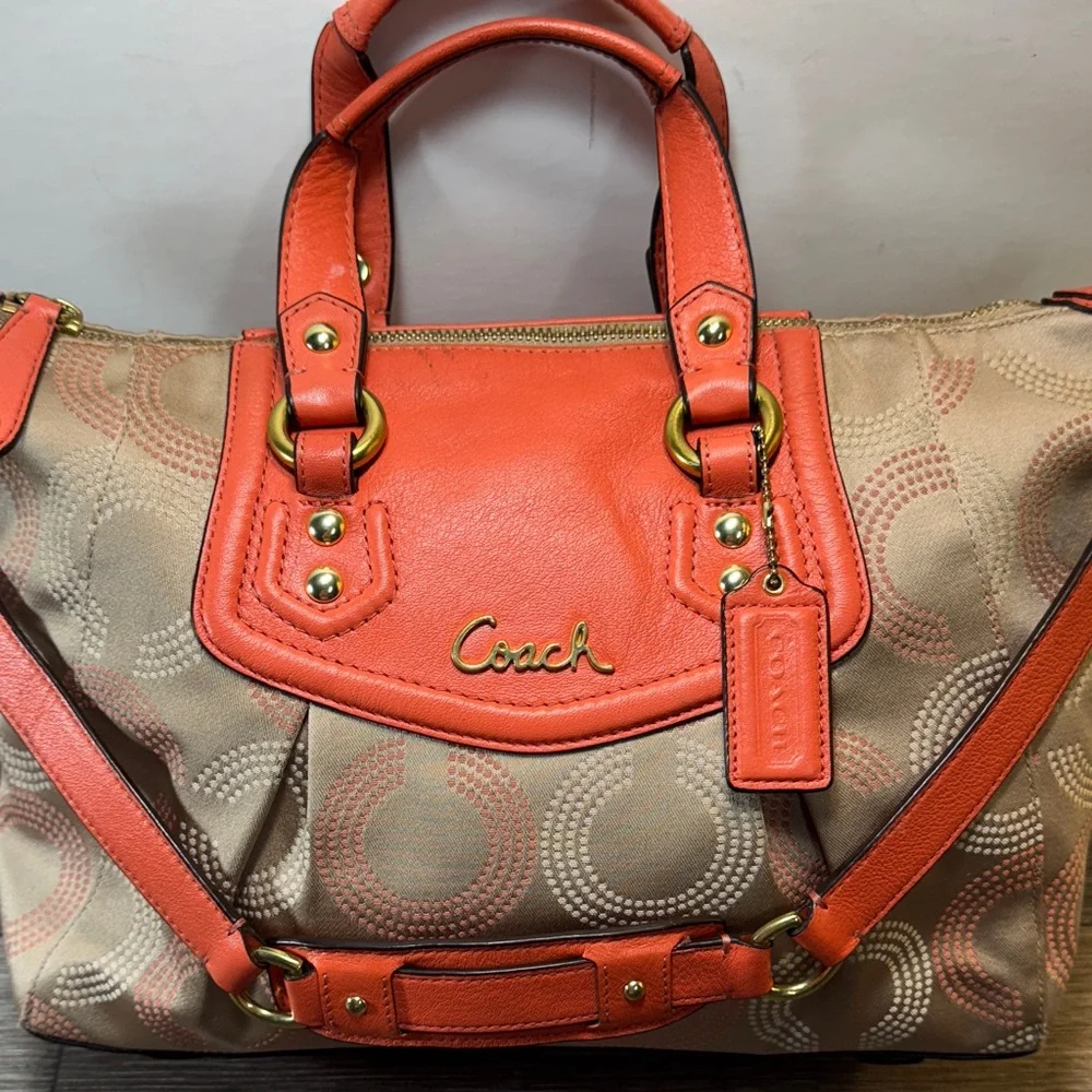 Coach Coral and Tan Satchel - Picture 2 of 14